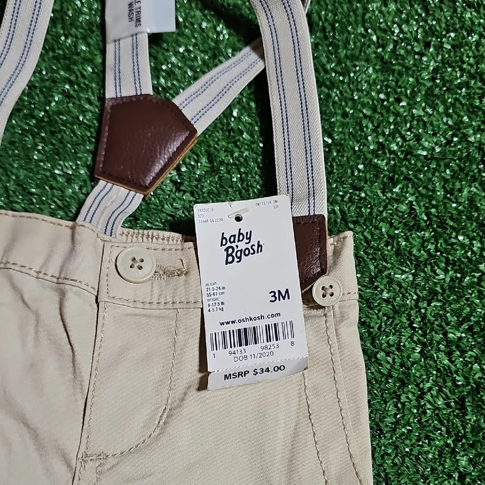 Beige Baby Pants with Suspenders - Picture 2 of 4